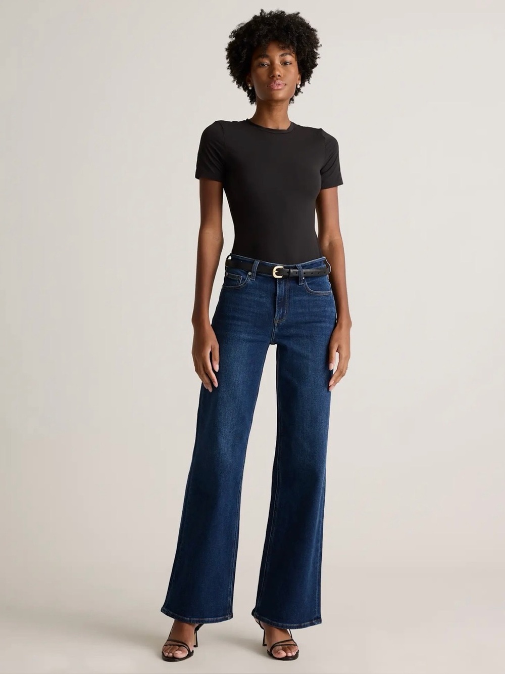 Quince High-Rise Wide-Leg Jeans in Deep Blue Denim size 28
